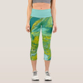 Weiche Muster von Lime Green und Gelb Farbe fließe Capri Leggings (Vorderseite)