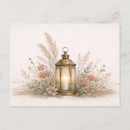 Weiche neutrale Boho-Laterne Blumenarrangement Postkarte (Vorderseite)