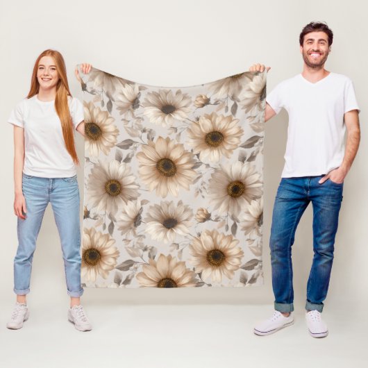 Weiche neutrale Sonnenblumen-Creme-Blumenmuster Fleecedecke (Beispiel)