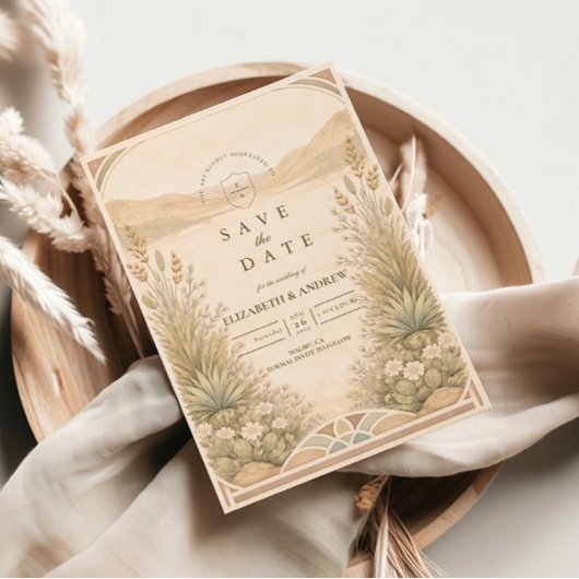 Weiche neutrale Wüstenblumen-Hochzeit Save The Date