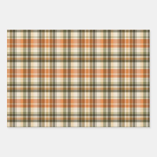 Weiche Orange, Grün und Creme Kariert Geschenkpapier Set (Vorderseite 3)