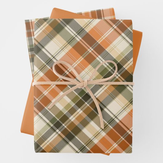 Weiche Orange, Grün und Creme Kariert Geschenkpapier Set (Beispiel)