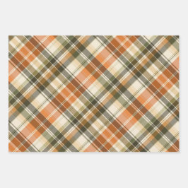 Weiche Orange, Grün und Creme Kariert Geschenkpapier Set