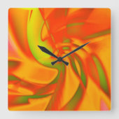 Weiche orangefarbene Drehung mit glattem grünem Un Quadratische Wanduhr (Vorderseite)