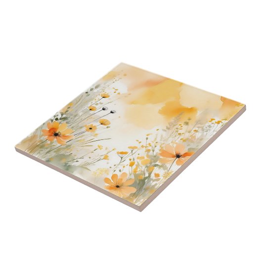 Weiche Orangefarbene Wildblumen Fliese (Seite)
