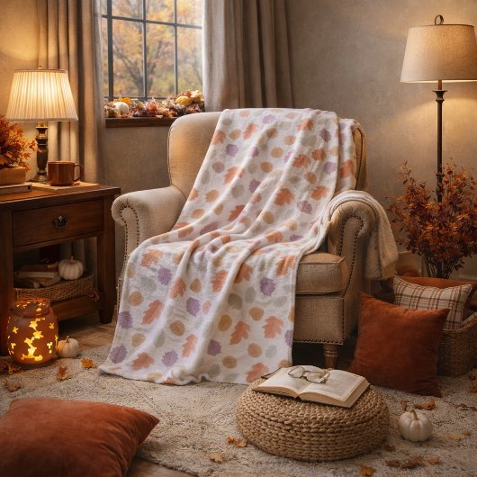 Weiche Pastel Fall Leaf Muster | Minimalistischer Sherpadecke