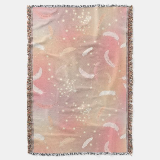 Weiche Pastel Feathers | Romantisches Rosa und Gol Decke (Vorderseite Vertikal)