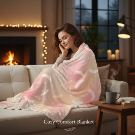 Weiche Pastel Feathers | Romantisches Rosa und Gol Fleecedecke