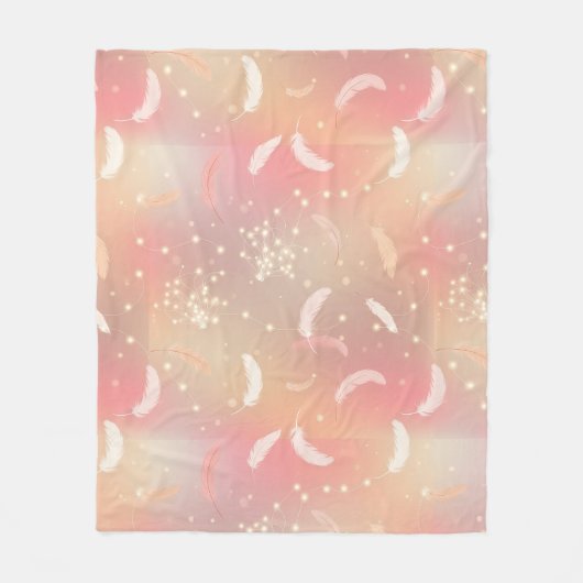 Weiche Pastel Feathers | Romantisches Rosa und Gol Fleecedecke (Vorderseite)