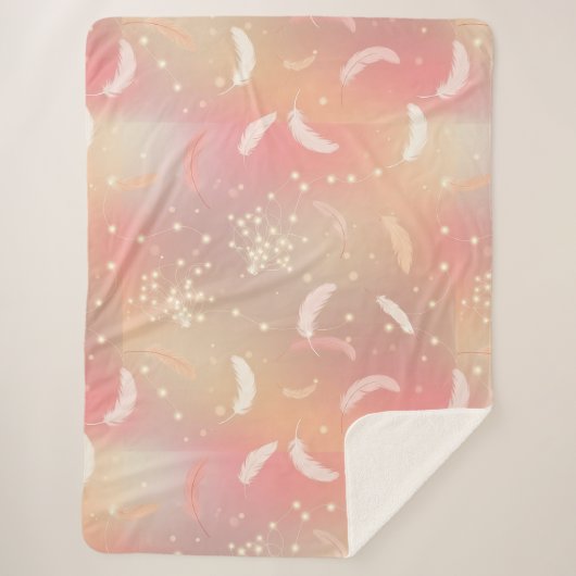 Weiche Pastel Feathers | Romantisches Rosa und Gol Sherpadecke (Vorderseite)