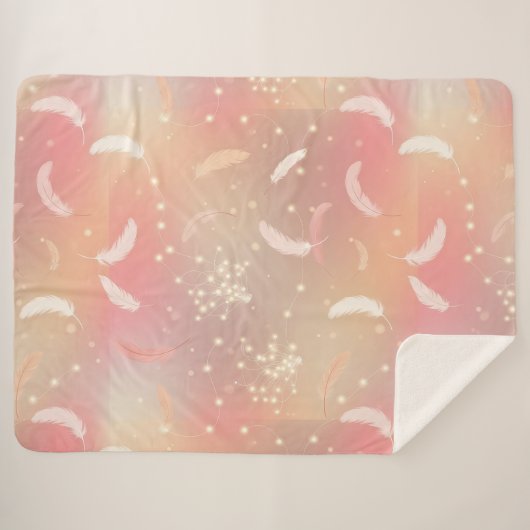 Weiche Pastel Feathers | Romantisches Rosa und Gol Sherpadecke (Vorderseite (Horizontal))
