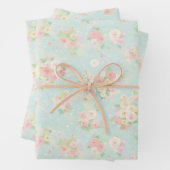 Weiche Pastel Rose Muster auf Aqua Hintergrund Geschenkpapier Set (Beispiel)