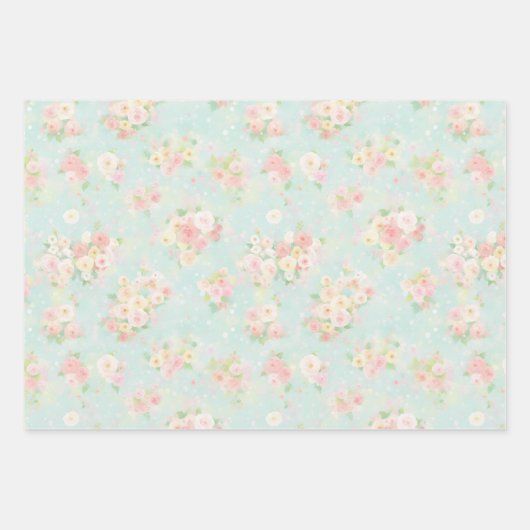 Weiche Pastel Rose Muster auf Aqua Hintergrund Geschenkpapier Set (Vorderseite)