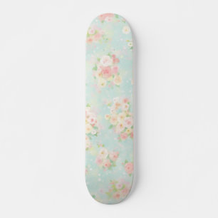 Weiche Pastel Rose Muster auf Aqua Hintergrund Skateboard