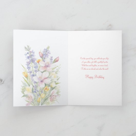 Weiche Pastel Wasserfarbe Frühlingsblumen Geburtst Karte (Innenseite)