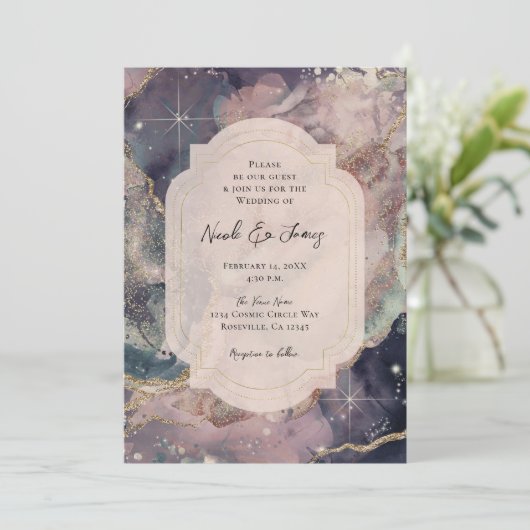 Weiche Pastel Watercolor Celestial Galaxy Hochzeit Einladung (Stehend Vorderseite)