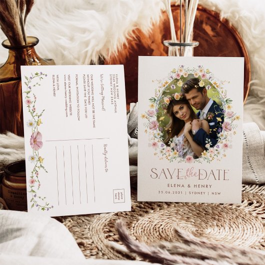 Weiche Pastel Wildblume Hochzeitsstich Foto Save t Ankündigungspostkarte