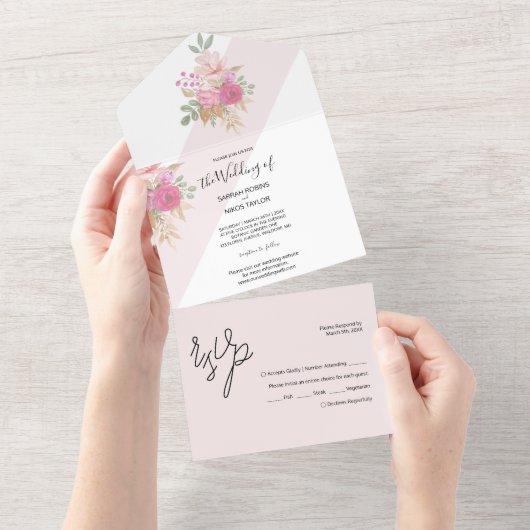 Weiche Pastelfeder-Bouquet aus Blume Aquarell All In One Einladung (Abreißtisch)