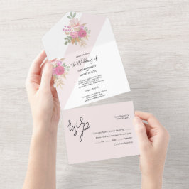 Weiche Pastelfeder-Bouquet aus Blume Aquarell All In One Einladung