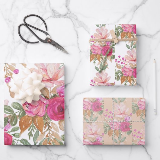 Weiche Pastelfeder-Bouquet aus Blume Geschenkpapier Set (Vorderseite)
