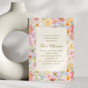 Weiche Pastell-Aquarell-Blumen-Brautparty Einladung
