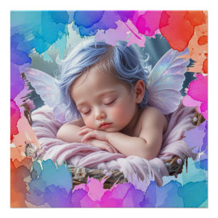 Weiche Pastell-Aquarell-Foto von schlafendem Baby Poster