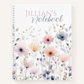 Weiche Pastell-Aquarell-Wildblumen-Botanik Notizblock