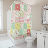 Weiche Pastell-Blumen-Patchwork-Gingham-Karo Duschvorhang (Beispiel)