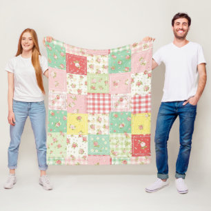 Weiche Pastell-Blumen-Patchwork-Gingham-Karo Fleecedecke