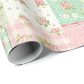Weiche Pastell-Blumen-Patchwork-Gingham-Karo Geschenkpapier (Rolleneckpunkt)