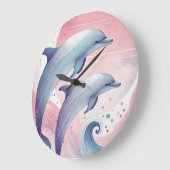 weiche Pastell-Delfine Große Wanduhr (Winkel)