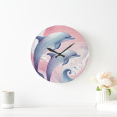 weiche Pastell-Delfine Große Wanduhr (Zuhause)