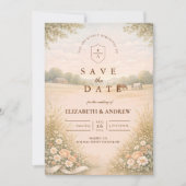 Weiche Pastell-Landschaft-Wiesen-Hochzeit Save The Date (Vorderseite)