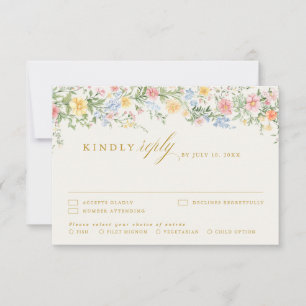 Weiche Pastell-Ornamentale Frühlingsgarten Goldene RSVP Karte