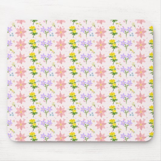 Weiche Pastell-Wildblumen-Botanik-Muster-Mauspad  Mousepad (Vorne)