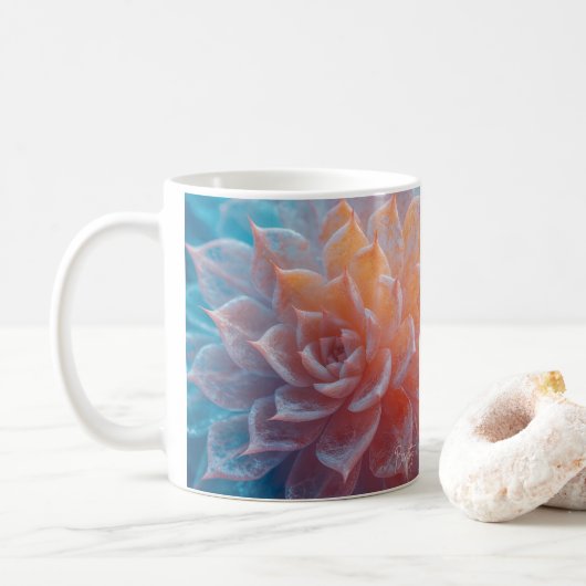 Weiche Pastellblüte mit einem magisch glänzenden Ä Kaffeetasse (Mit Donut)