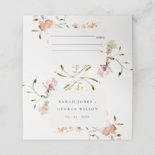 Weiche Pastellblüte Wasserfarbenblütenhochzeit Platzkarte (Außenseite Aufgefaltet)