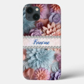 Weiche Pastelle, 3D Dahlien und Rose, Diamantrahme Case-Mate iPhone Hülle (Rückseite)