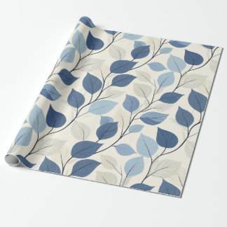 Weiche Pastellfarben Blau und Beige Leaf Muster Geschenkpapier