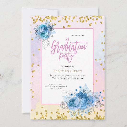Weiche Pastellfarben/blumengeschmückt/Konfetti/Abs Einladung (Vorderseite)