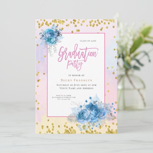 Weiche Pastellfarben/blumengeschmückt/Konfetti/Abs Einladung (Stehend Vorderseite)