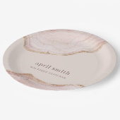 Weiche Pastellfarben Rose Gold Agate Marmor Textur Pappteller (Schrägansicht)