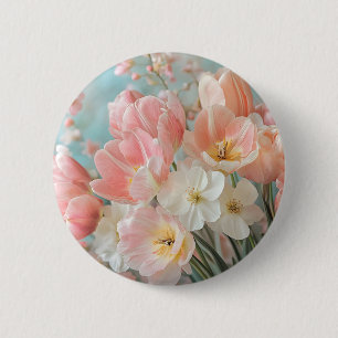 Weiche, pastellfarbene Frühlingsblumen Design Deli Button