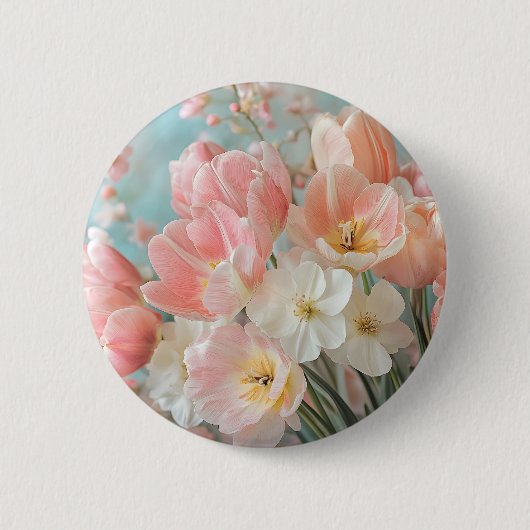 Weiche, pastellfarbene Frühlingsblumen Design Deli Button (Vorderseite)