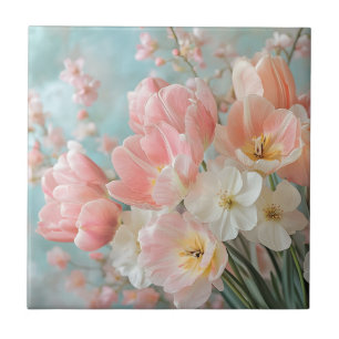 Weiche, pastellfarbene Frühlingsblumen Design Deli Fliese