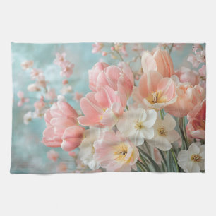 Weiche, pastellfarbene Frühlingsblumen Design Deli Geschirrtuch