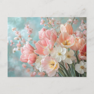 Weiche, pastellfarbene Frühlingsblumen Design Deli Postkarte