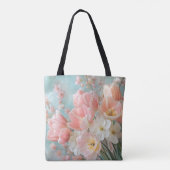 Weiche, pastellfarbene Frühlingsblumen Design Deli Tasche (Rückseite)
