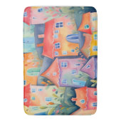 Weiche pastellfarbene kleine Häuser in friedlicher Badematte (Vorderseite Vertikal)