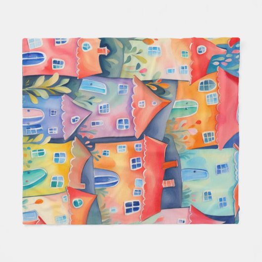 Weiche pastellfarbene kleine Häuser in friedlicher Fleecedecke (Vorderseite (Horizontal))